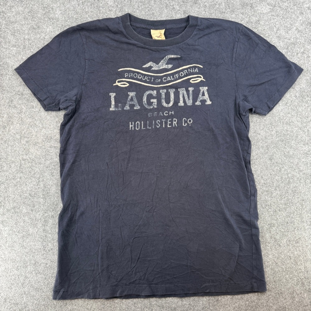 Hollister T-Shirt Mens M Laguna Beach Graphic Navy Blue Distressed EUC